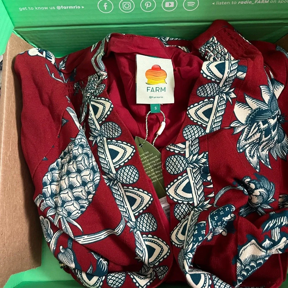 FARM Rio Red Floral Wrap Long Sleeve Dress - Picture 6 of 8